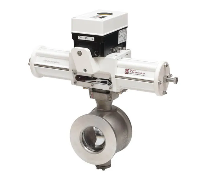 NAF-Setball SF segmented ball valve with NAF-Turnex actuator – side angle view